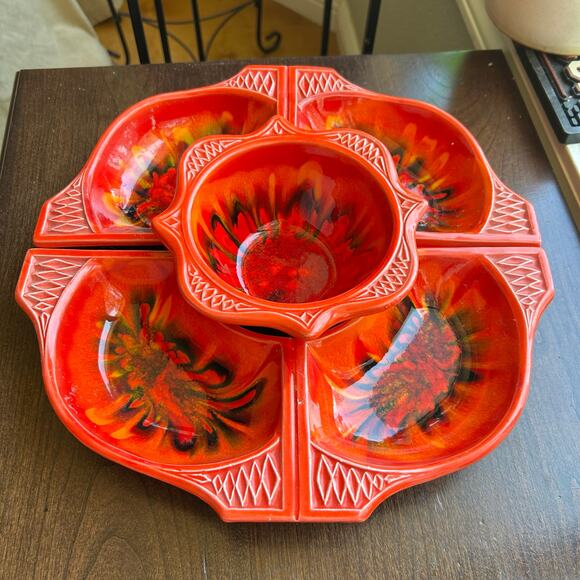 Vintage 1960s California originals 755 759 appetizer chip dip tray orange - Picture 6 of 11